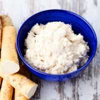 Horseradish provides a spicy kick. It is a root vegetable that is grated and mixed with vinegar, creating a strong, pungent and spicy condiment. The spiciness of horseradish helps to balance the sweetness of the ketchup and provides an extra layer of flavor to cocktail sauce. 